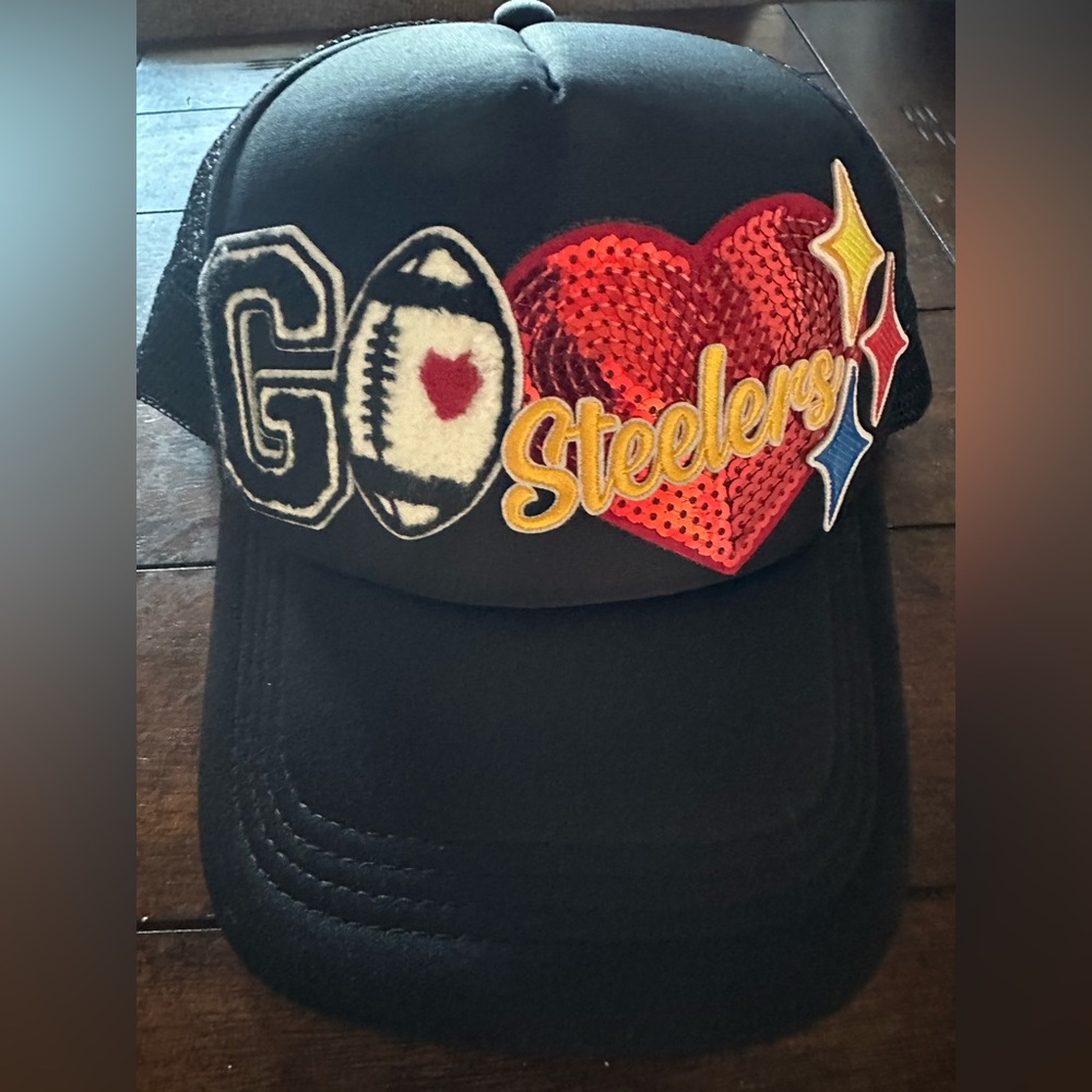 Custom Steelers Heart Embellished Women's Trucker Hat
